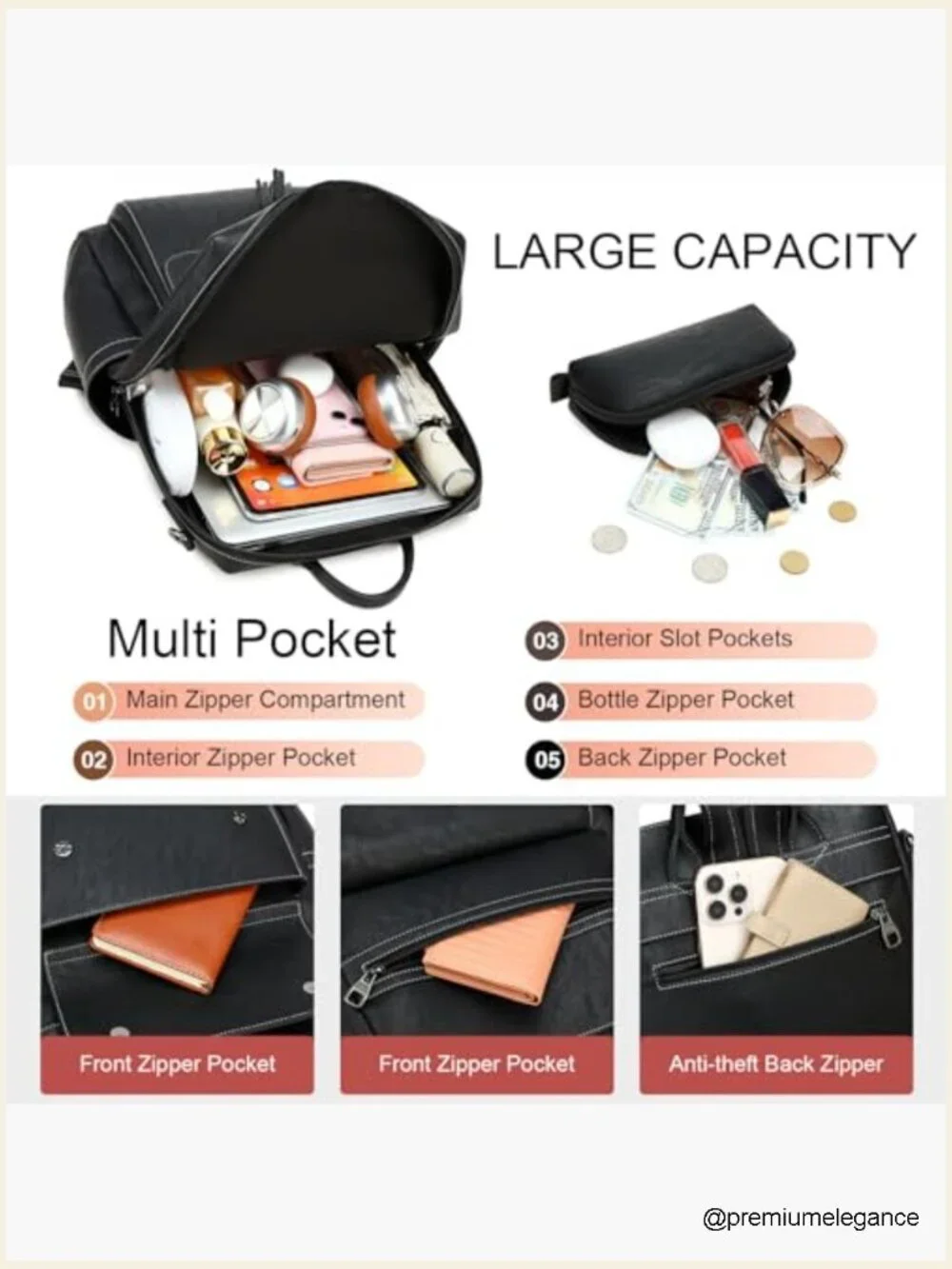 Faux Leather Tassel Backpack Purse for Women Large Capacity Laptop Daypack